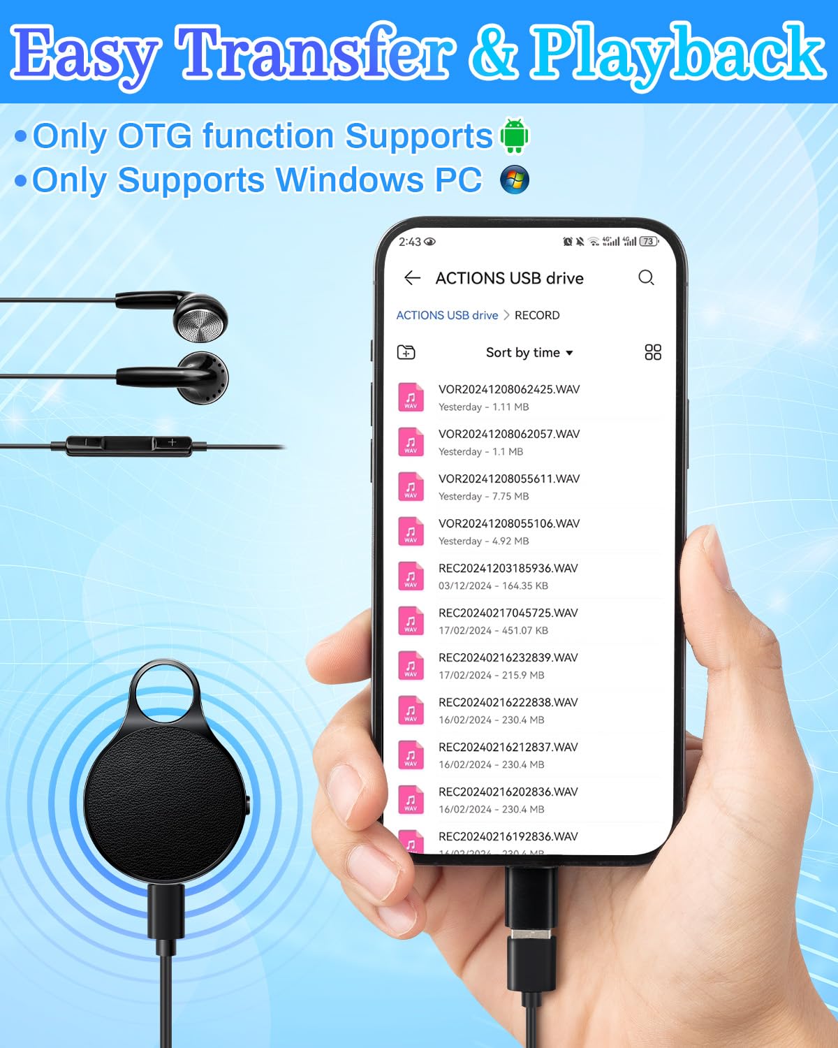 32GB Diktiergerät Mini, Voice Recorder Mini mit Schlüsselanhänger, 1536kpbs Aufnahmegerät mit Rauschunterdrückung, 500 Stunden Kapazität & 20h Laufzeit, Ideal für Meetings, Interviews & Vorträge