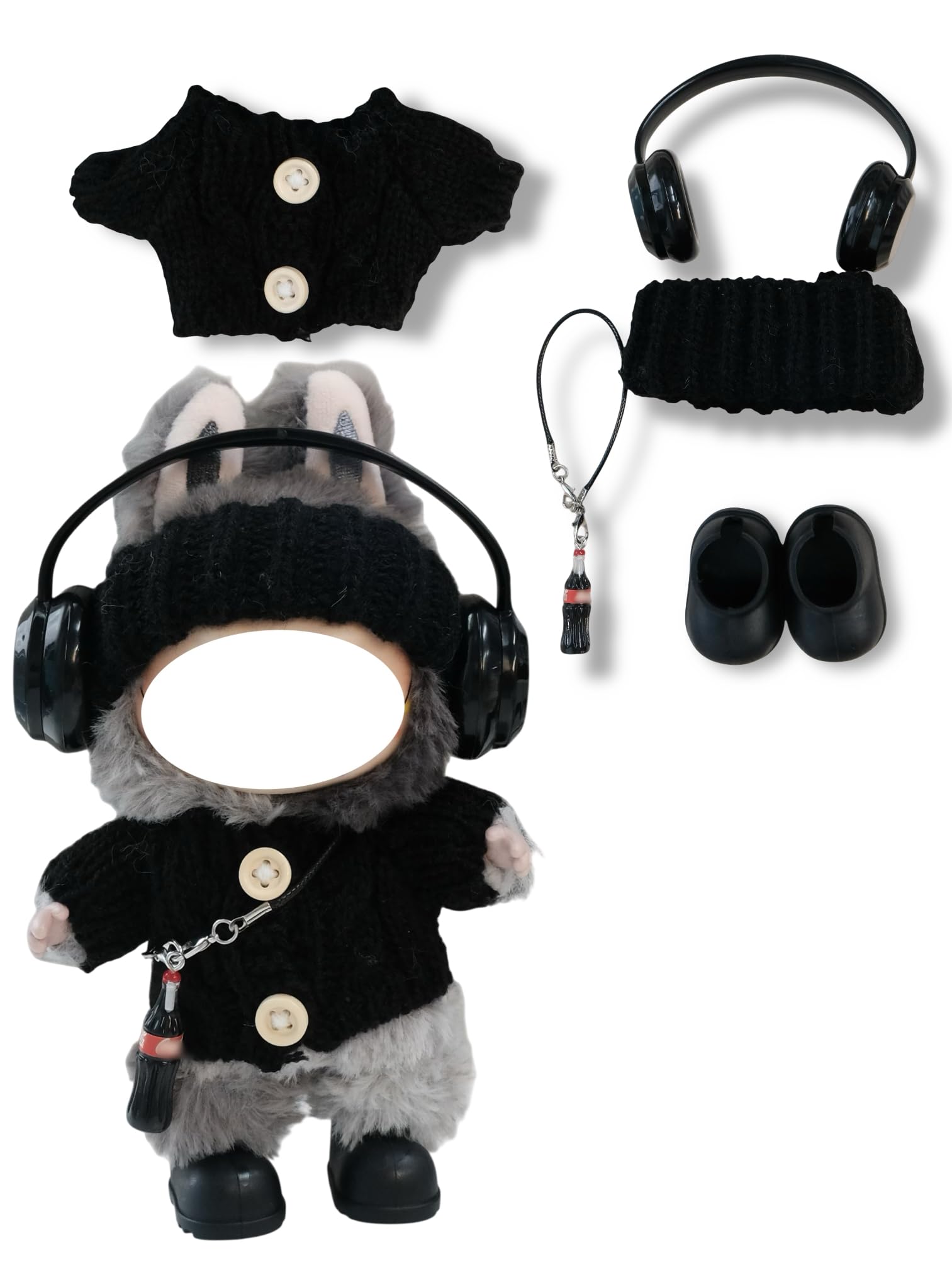 MOFABIA Clothes for 17cm Doll, 5 pcs Set Doll's Outfits Luxury Sweater Earphone Headset Shoes Accessories Fashion Stylish Adorable Dolls Clothes (No