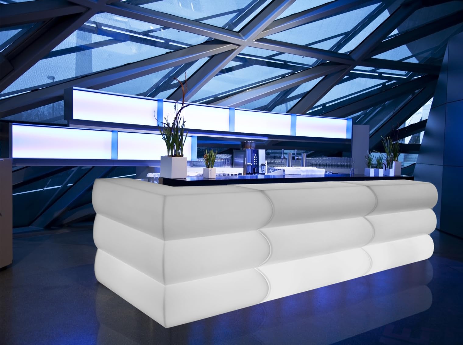Kloris Cocktail Station Bancone Bar Postazione Barman in Acciaio Inox e Polietilene Made in Italy, cm 145x88x110 h con Illuminazione LED
