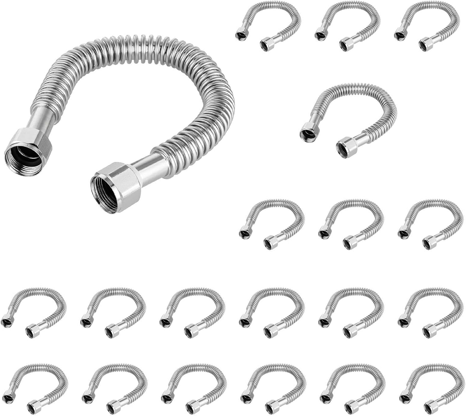 20-PACK Niikappu 18-Inch Stainless Steel Flexible Water Heater Connector, 1" FIP x 1" FIP Hose for Water Heater/Water Softener