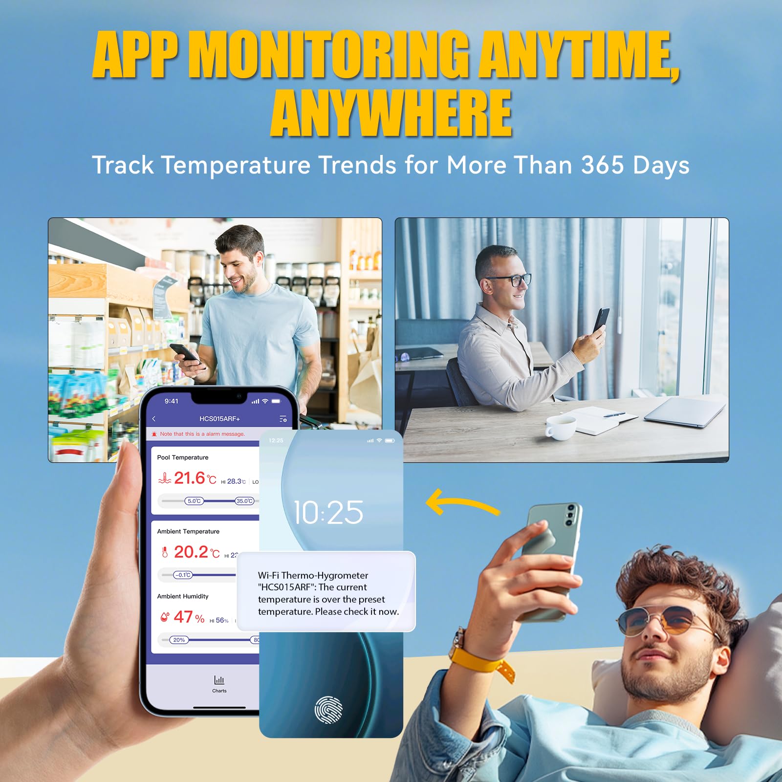 BaldrTherm Termómetro inalámbrico para piscina con pantalla LCD de 360°, monitoreo remoto a través de la aplicación, IPX7 impermeable, sensor de temperatura flotante para piscina, jacuzzi, spa y