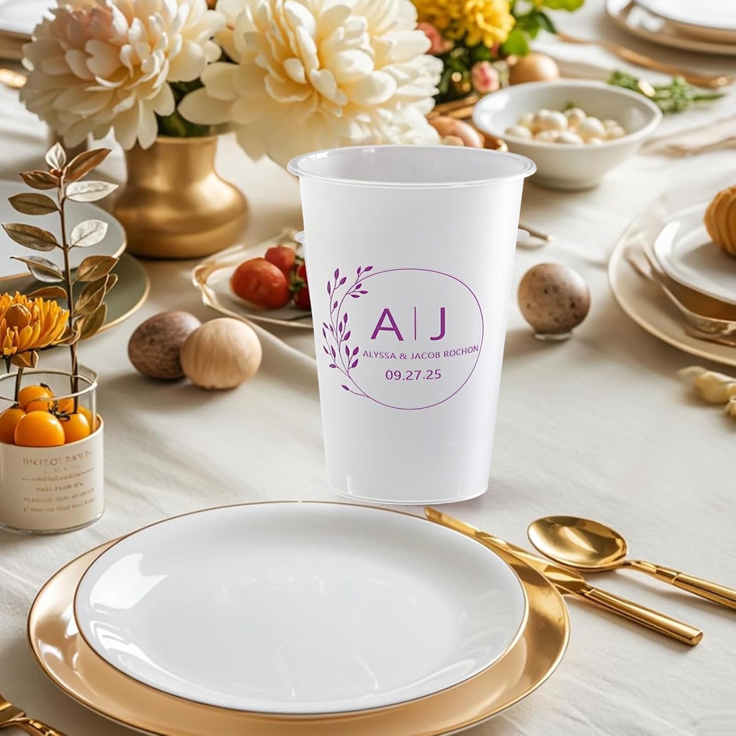 100 Customized Frosted Wedding Cups, Disposable Cups Ranging From 7 Ounces To 16 Ounces, Elegant Letter Design Combinations, Company Events | Engraved Names/Dates/Company Logos (white,7oz)