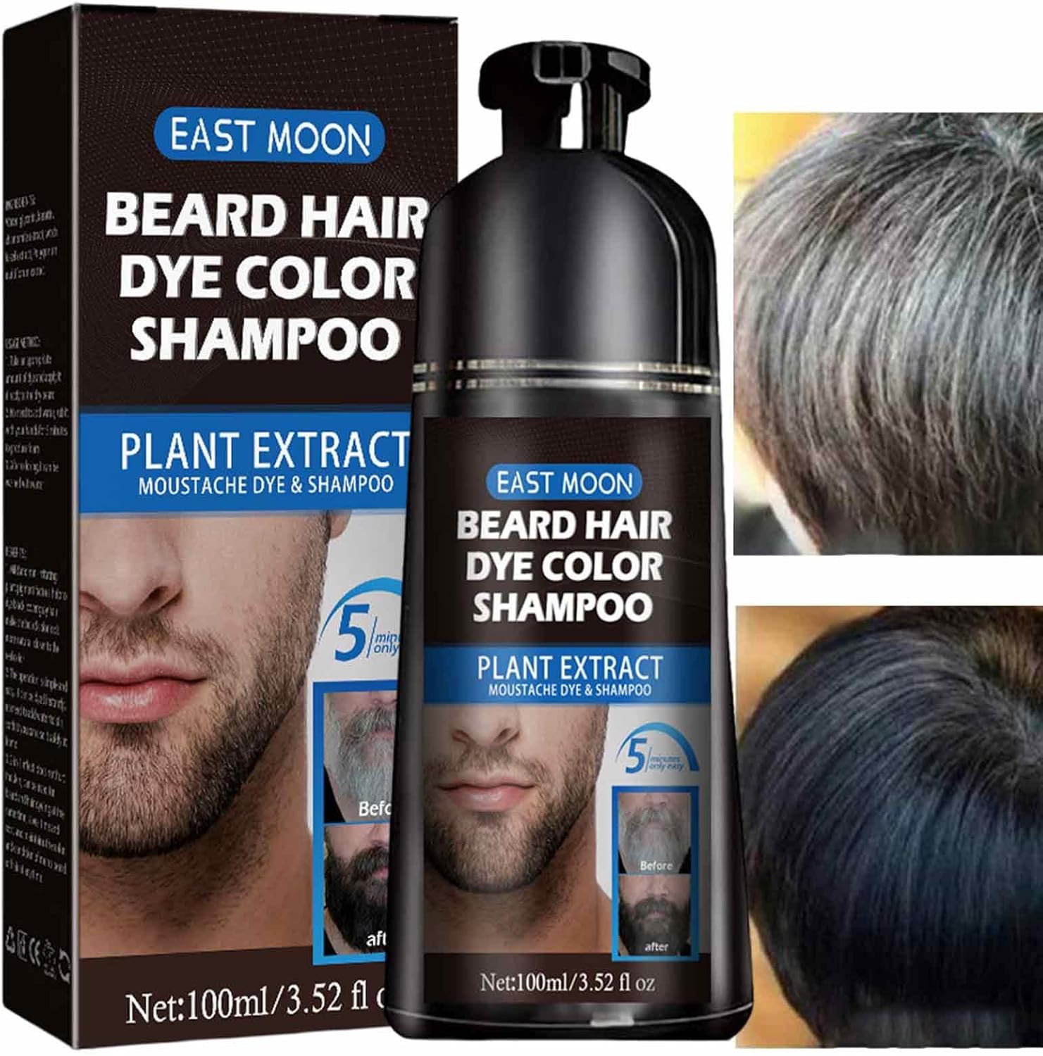 Baardkleuring voor mannen, 100 ml natuurlijke baardverf haarverduisterende shampoo, Lasting Beard Blackening Shampoo Baardverzorging voor het kleuren van snor en baard, baardverzorging