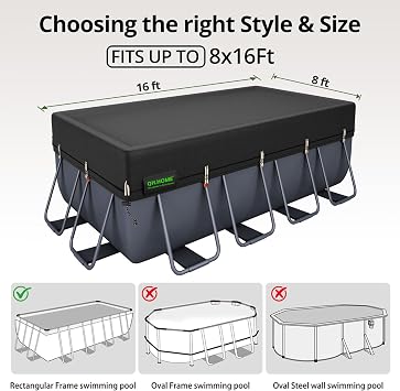 QH.HOME 550D 8x16 Ft Rectangular Winter Pool Cover Tear Resistant Fabric