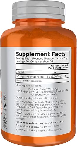 Miniatura 10 de NOW Nutrición deportiva polvo puro de L-glutamina transportador de nitrógeno aminoácidos 1 libra