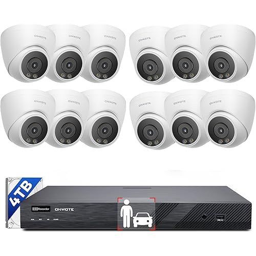 ONWOTE 16 Channel NVR PoE Security Camera System, Face Recognition & AcuSearch, 12MP 4K 16CH Commercial NVR 4TB, 12x 6MP Color Night Vision IP Cameras, Total 960ft Cables, Wired CCTV for Business Home