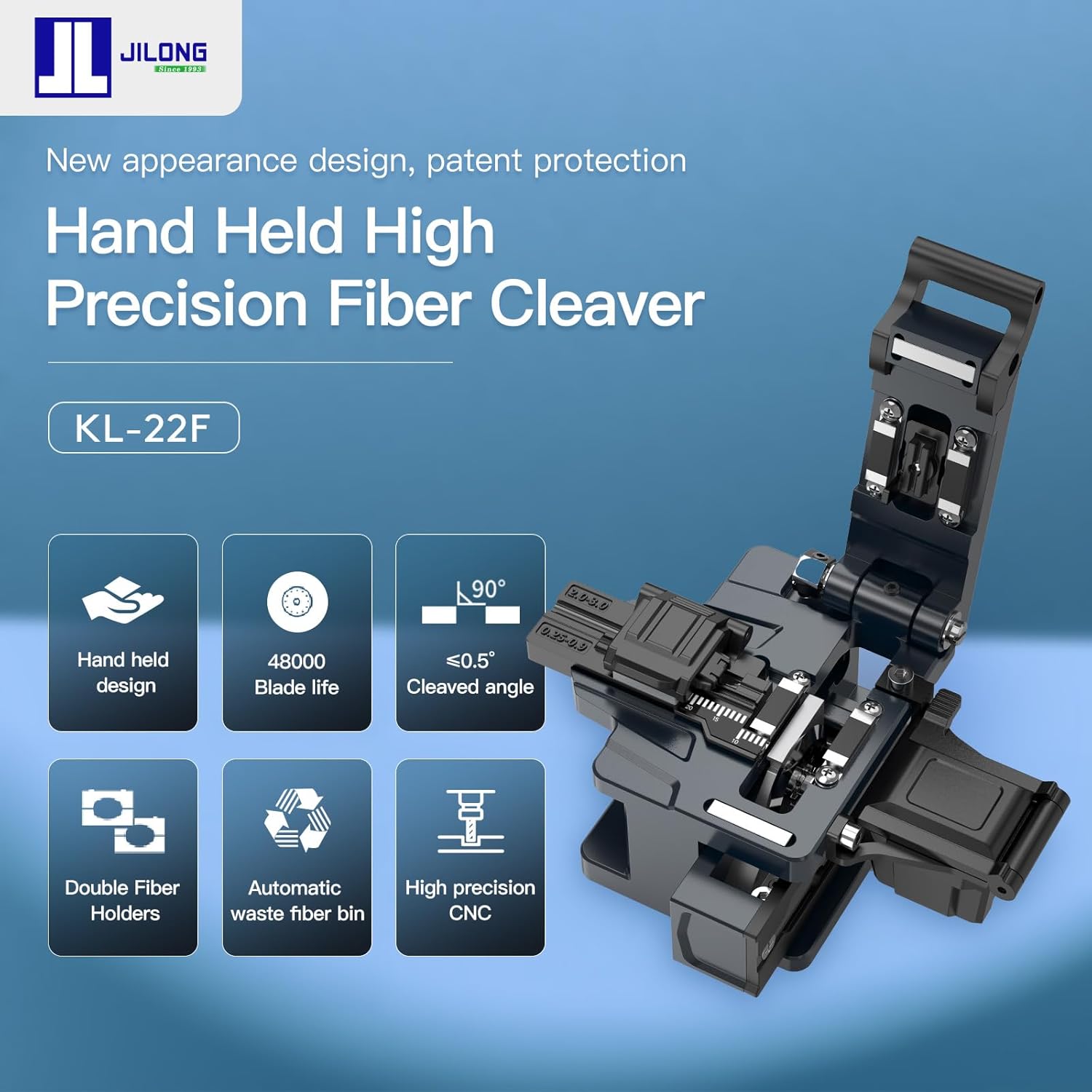 Optic Fiber Cleaver JILONG KL-22F FTTH Cutter 48,000 Cleaves with Two Fixture Holders, Work with Fiber Optic Fusion Splicer