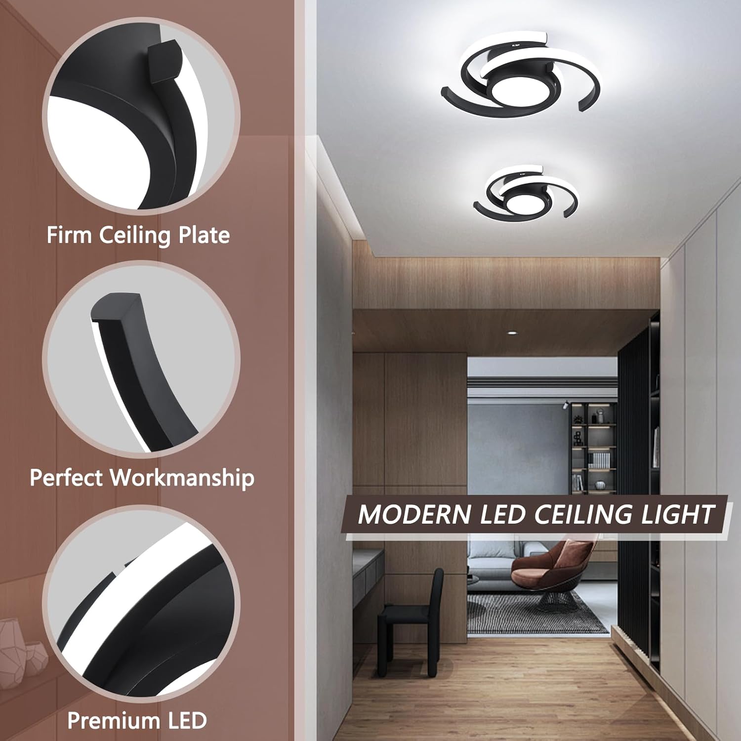 ADISUN LED Modern Ceiling Light,6000K Semi Flush Mount Ceiling Light Fixture,Unique Ceiling Lamp for Living Room Bedroom Corridor Aisle Hallway, 2 Pack