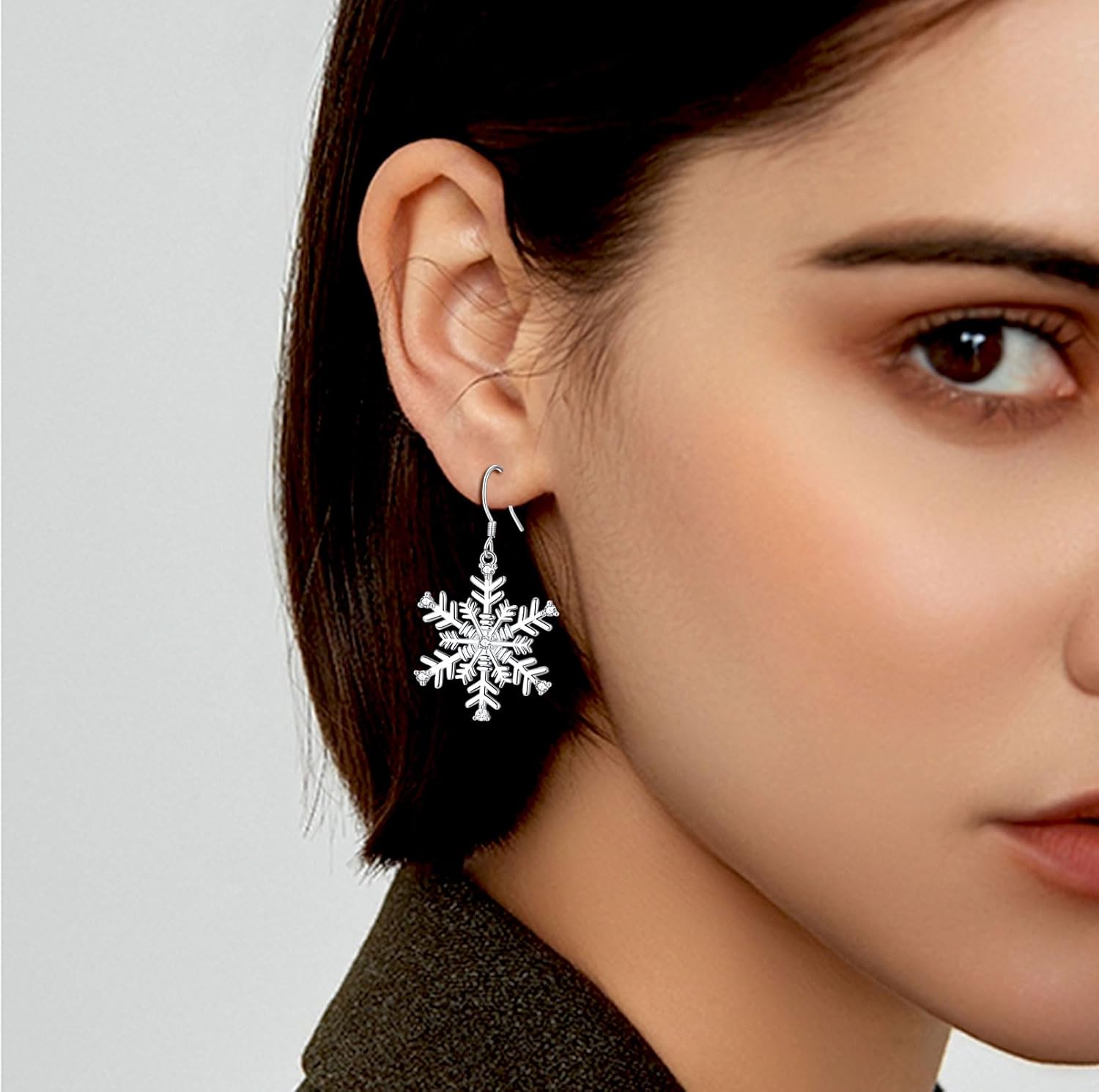 ZRU 925 Sterling Silver Snowflake Earrings for Women Christmas,Silver Snowflake Winter Dangle Drop Earrings Xmas Jewelry Sparkly CZ Dangle Christmas Earrings Gifts for Her Mum Daughter - Image 3