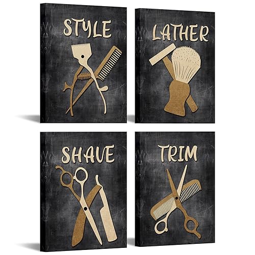 Biuteawal Vintage Barbershop Theme Wall Art Fashion Painting Lather Shave