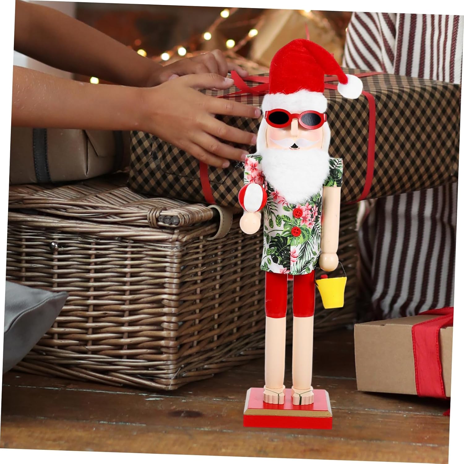 Ciieeo Hawaiian Beach Themed Wood Nutcracker Ornament Summer Nutcracker Figurine Home Decor for Living Bedroom Shelf Display