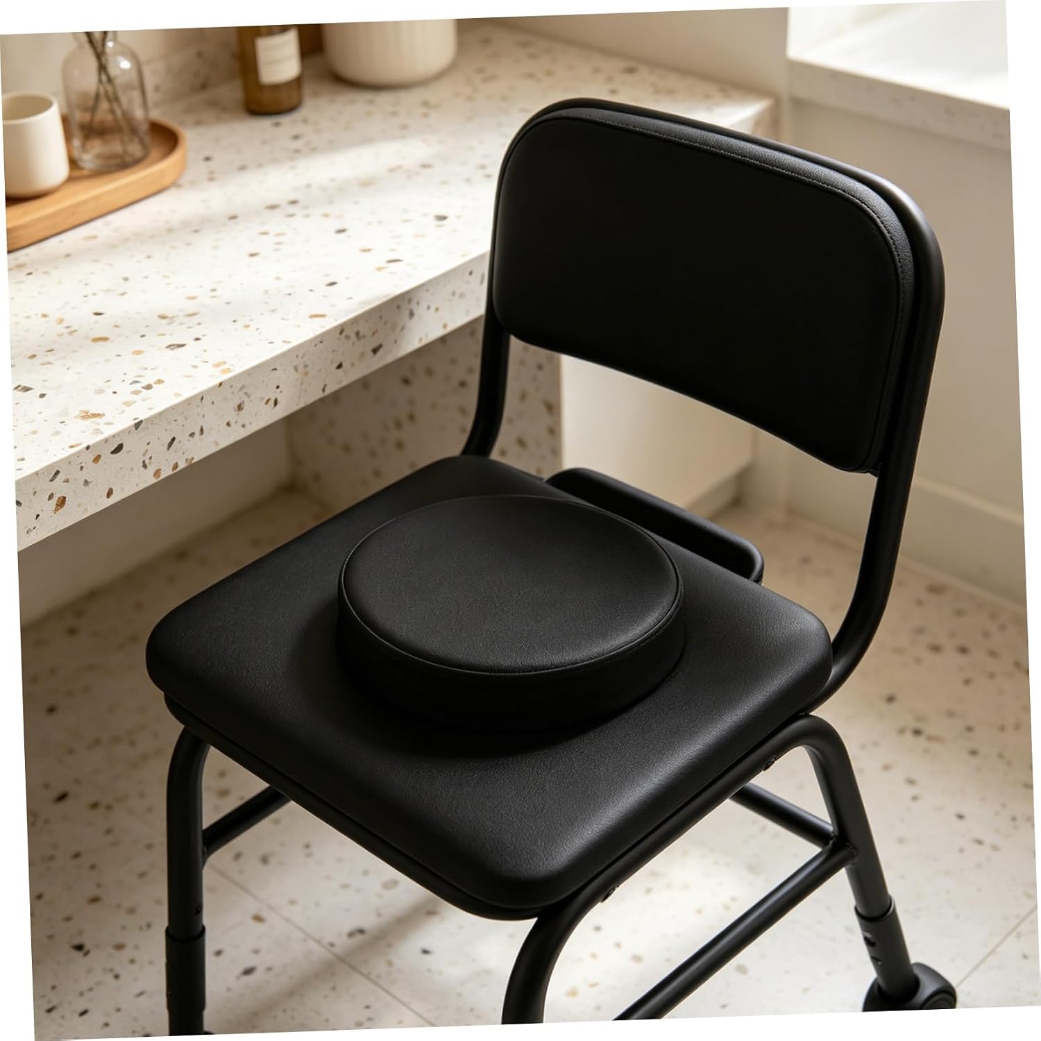 Ergonomic Round Seat Cushion for Transfer Machines and Commode Chairs, Comfortable Support with Safety Strap, Waterproof Cotton and Pu Material, for Postsurgery Patients