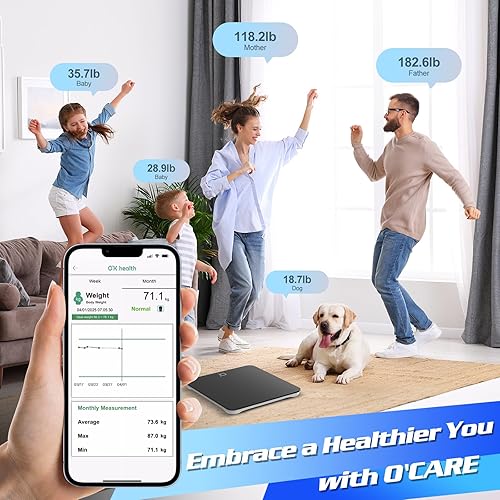 Miniatura 6 de O'CARE - Báscula inteligente para peso corporal y peso de IMC, báscula digital de baño de alta precisión con pantalla LED grande, escala de peso de