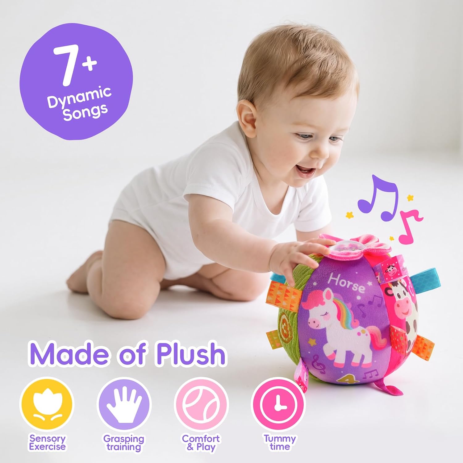 Koty Baby Musical Crawling Ball with 7 Sounds & Songs, Toys for 1 Year Old Boys & Girls, Baby Toys 6-12+ Months,Farm Animal Theme, Soft Plush, Gift for Toddlers 6-12+ Months
