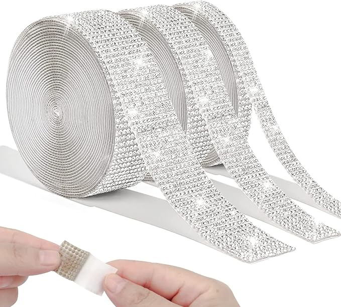 3 Pcs Crystal Ribbon,Diamonte Strip Self Adhesive，3 Yards Rhinestone