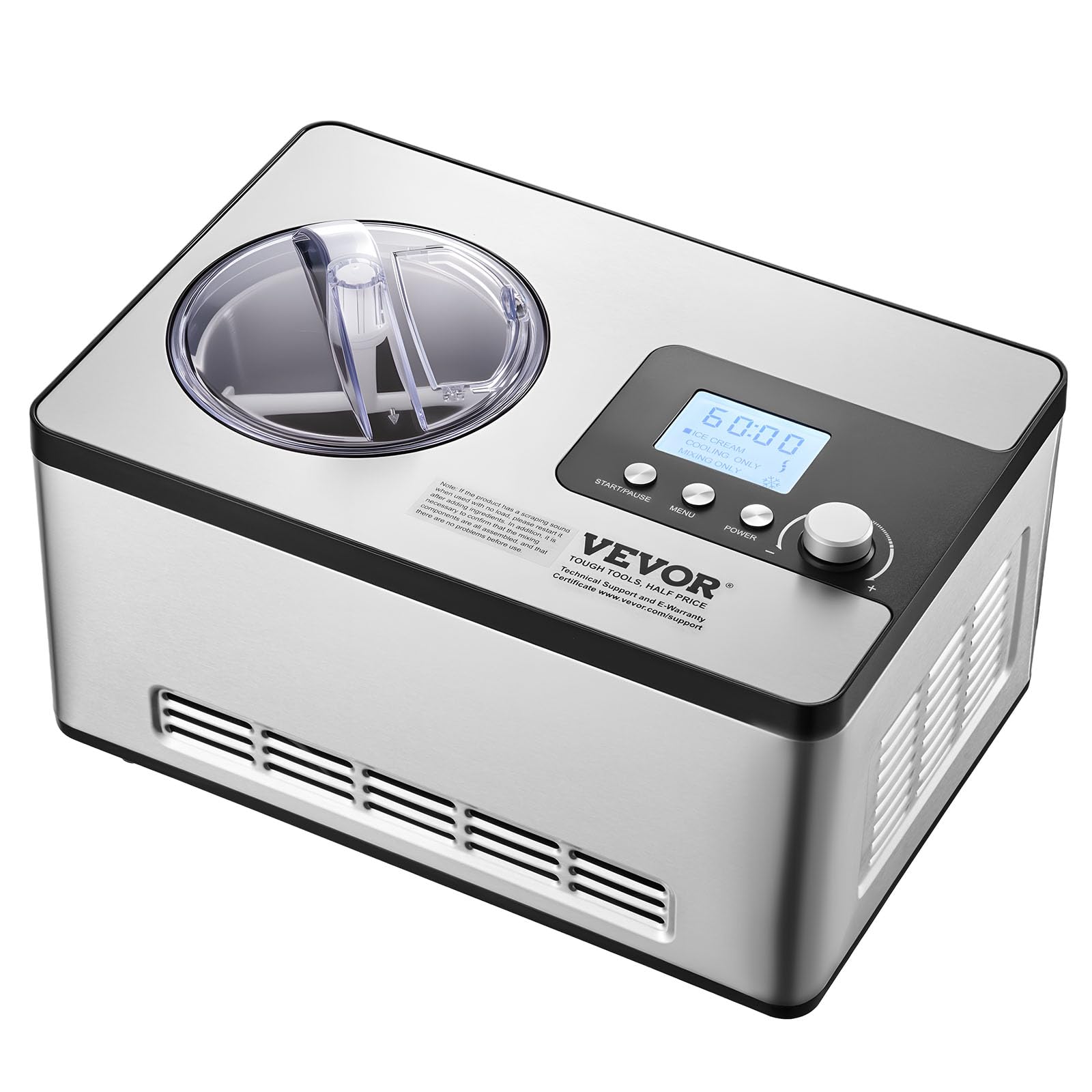 VEVOR Gelatiera Elettrica Casalinga per Gelato Capienza 2L circa Potenza 180W, Macchina per Gelato Elettrica con Schermo LCD Preparazione Rapida Senza Precongelamento per Gelato Sorbetti Frozen Yogurt