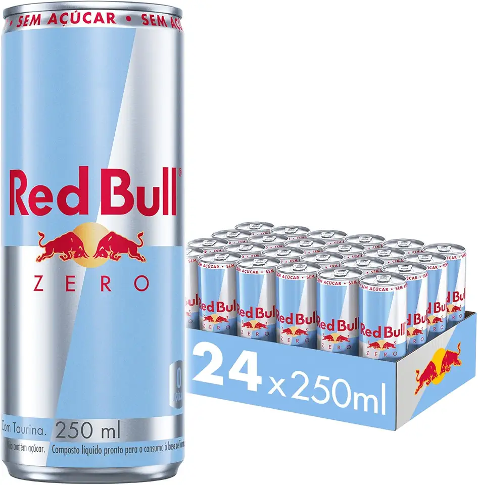 Pack de 24 Latas Red Bull Energético, Zero, Sem Açúcar, 250ml