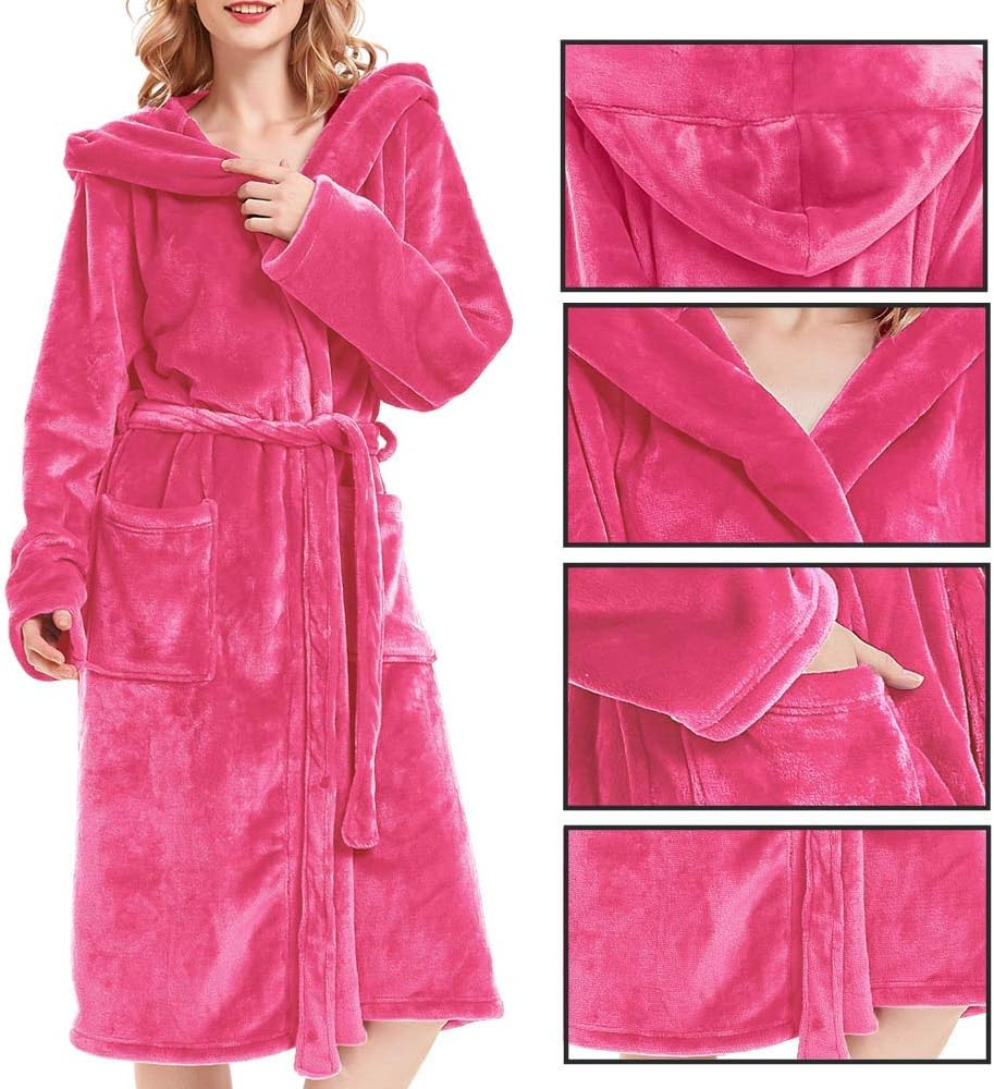 HOLOVE Women's Warm Hooded Fleece Bathrobe Cozy Long Spa Robes for Ladies - Image 5