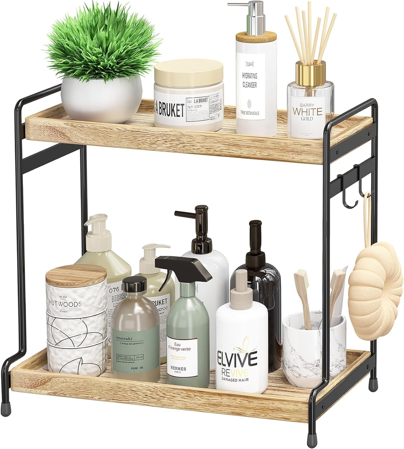 Amazon.com: 2-Tier Bathroom Organizer Countertop, Wooden Bathroom ...
