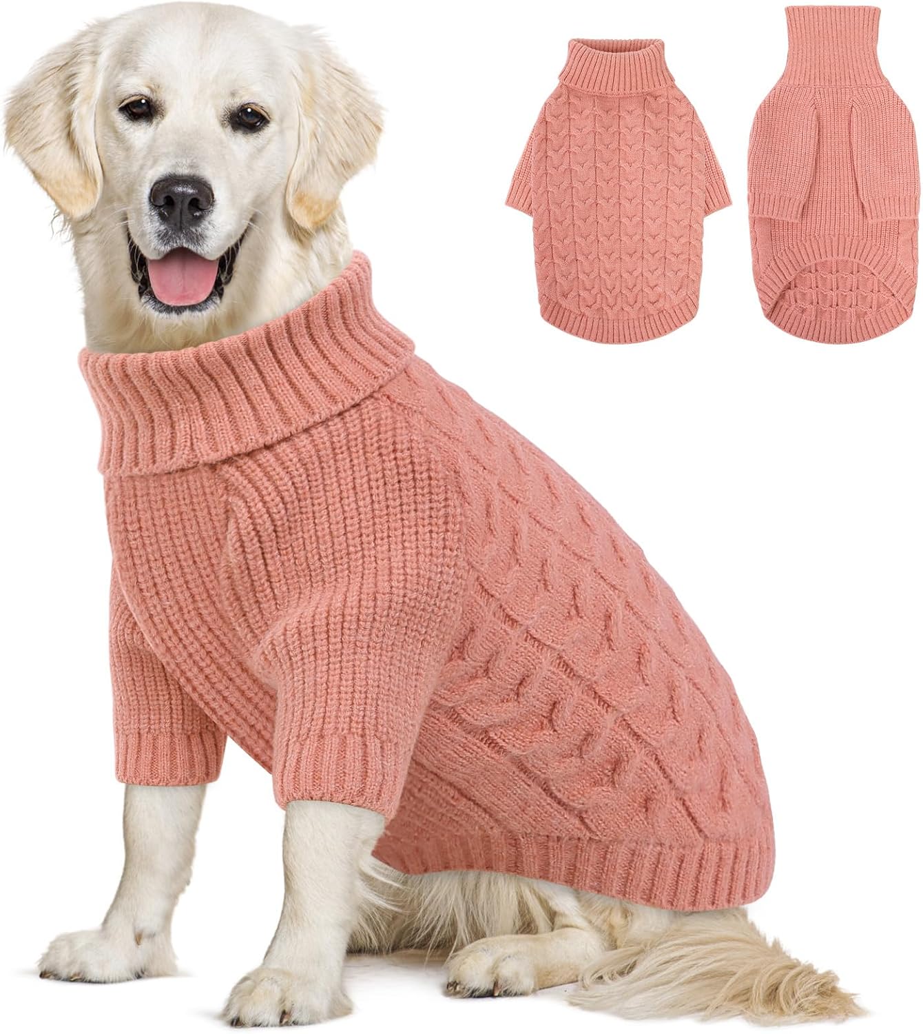 Queenmore XXL Dog Sweater, Dog Christmas Sweater, Warm Soft Sweaters for Dogs Girl Boy, Knit Winter Coat for Extra Large Dogs, Pitbull, Boxer (Pink, XXL)