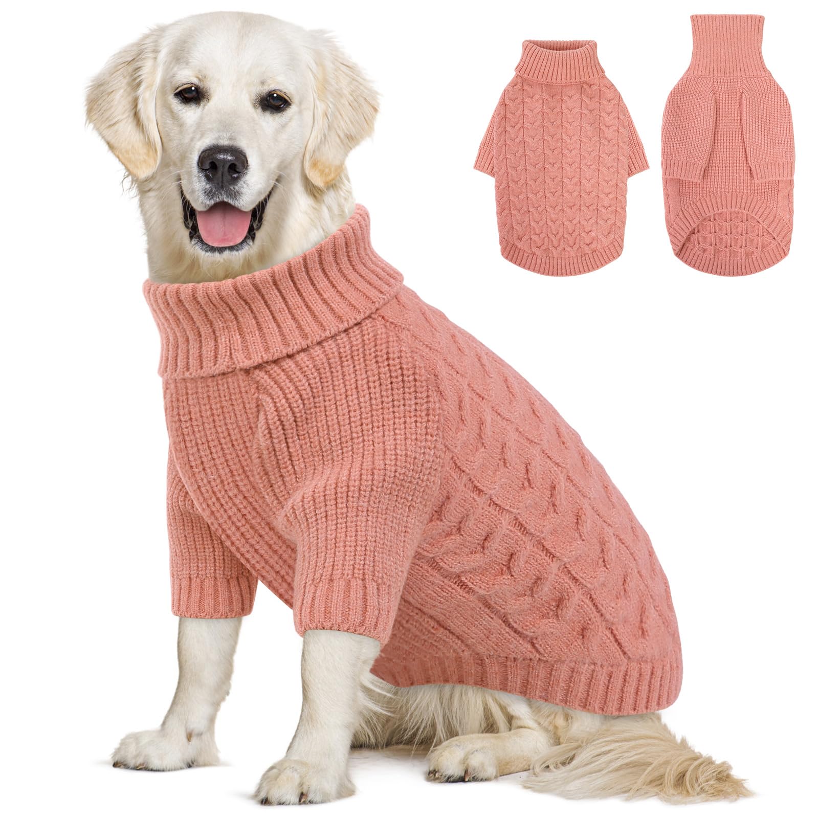 Queenmore Large Dog Sweater, Dog Christmas Sweater, Warm Soft Sweaters for Dogs Girl Boy, Knit Winter Coat for Small Medium Large Dog (Pink, L)
