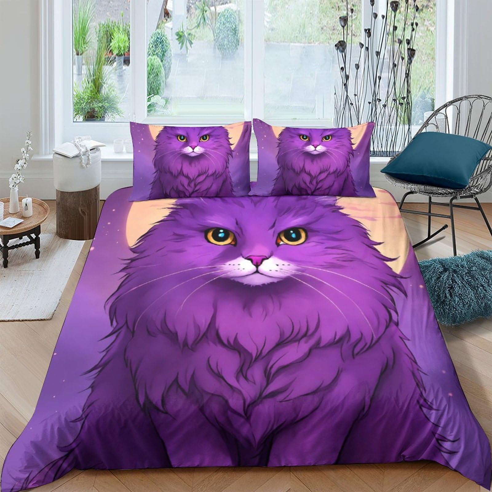 Ctjqhvkz Style-8 3D Printed Purple Cat Fitted Sheet Microfiber Soft Breathable Fluffy Kitten Bed Cover For Bedroom Dorm Decor Mattress Protection Single（135X200cm）