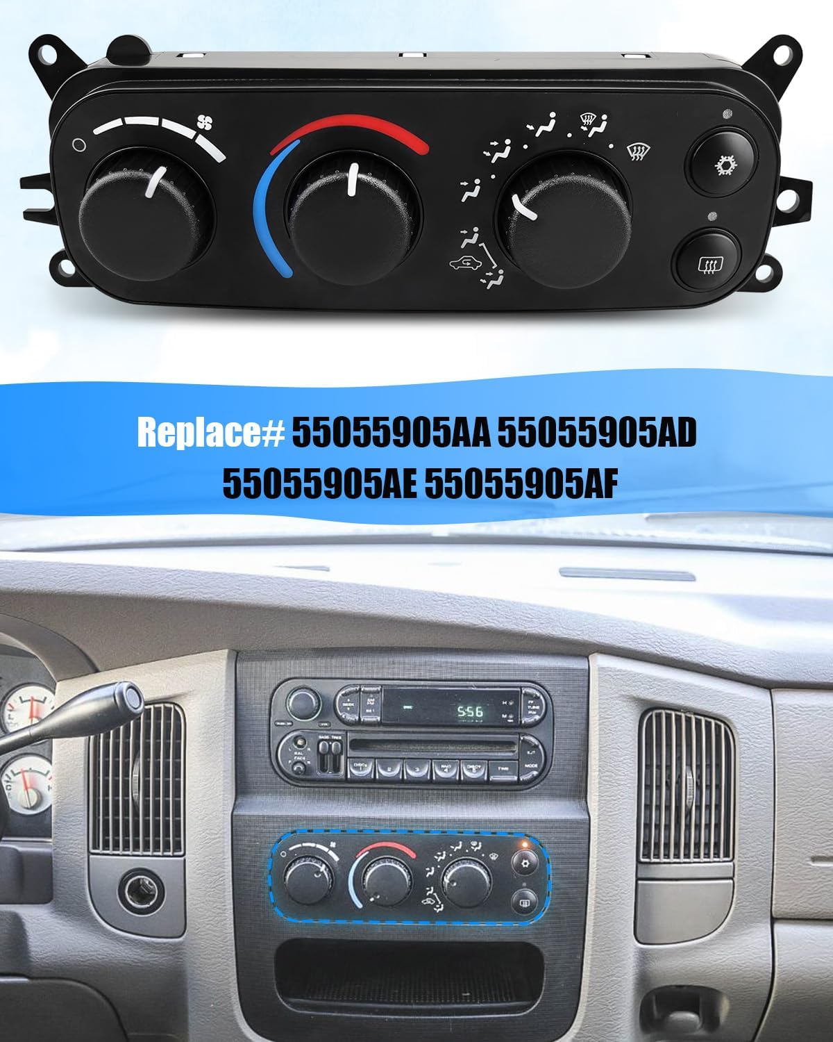 599-212 Climate Control Module Fit for Dodge Ram 1500/2500/3500 2002-2005，Fit for Dodge Dakota 2001-2004 A/C Heater Climate Control Module