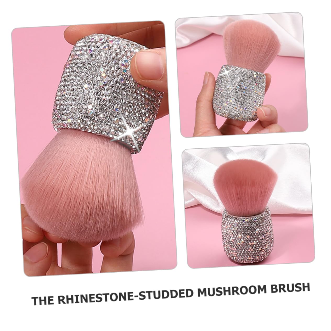 Vaguelly Pink Rhinestone Mushroom Head Makeup Brush Set Fluffy Powder Blush and Nail Dust Brush for Soft Application for Makeup Enthusiasts and Professionals