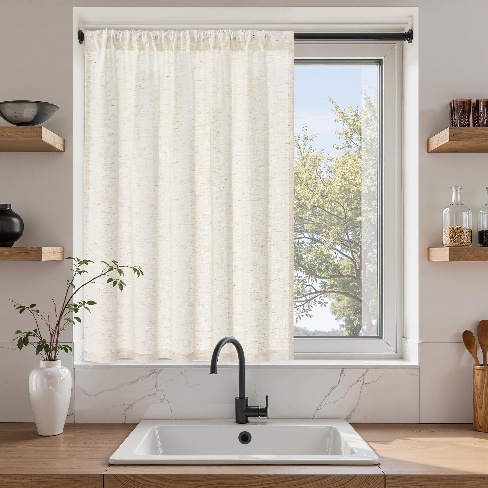 Amazon｜Topfinel カフェカーテン レース 麻風 小窓用 60cm丈