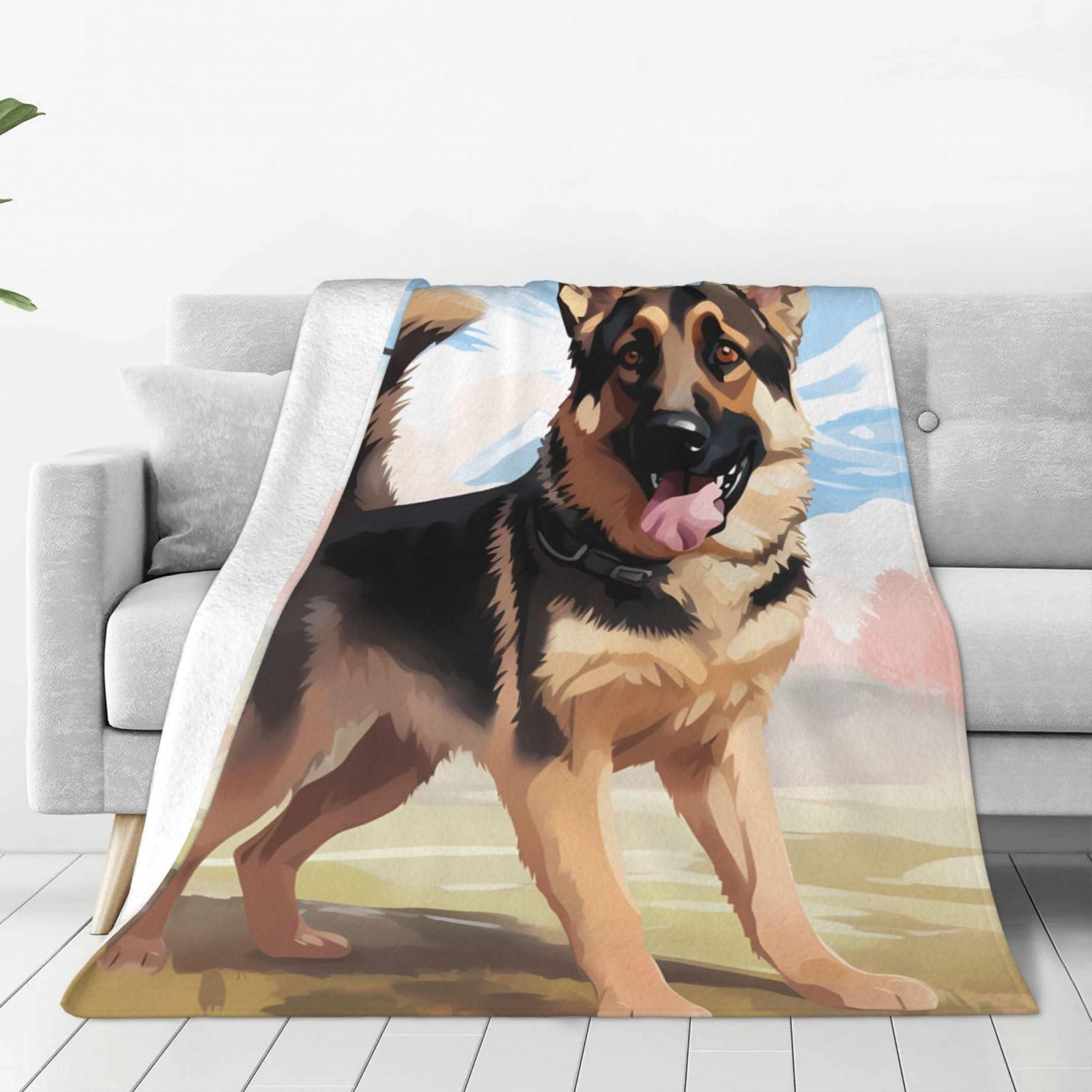 German Shepherd Dog Lovers Throw Blanket 40"x30" Flannel Fluffy Warm Blanket for Couch, Reversible Plush Blankets for Bed, Comfy Fuzzy Blanket for Sofa, Plush Lightweight-Blankets for All Season