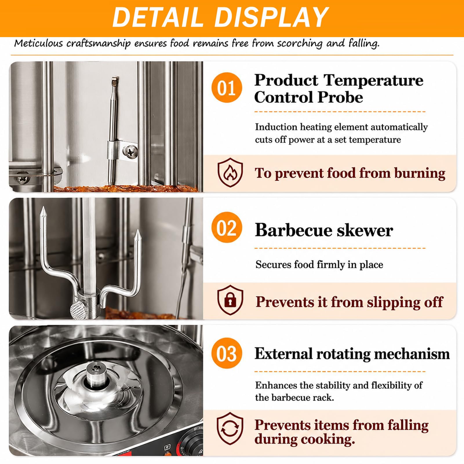 Gira Arrosticini Elettrico 2400W, Barbecue Elettrico da Tavolo Verticale, 2 Tubi Riscaldanti, Rotazione 360°, Termostato Regolabile 50‑300°C, Vaschetta Raccogli Carne, Uso Domestico e Commerciale