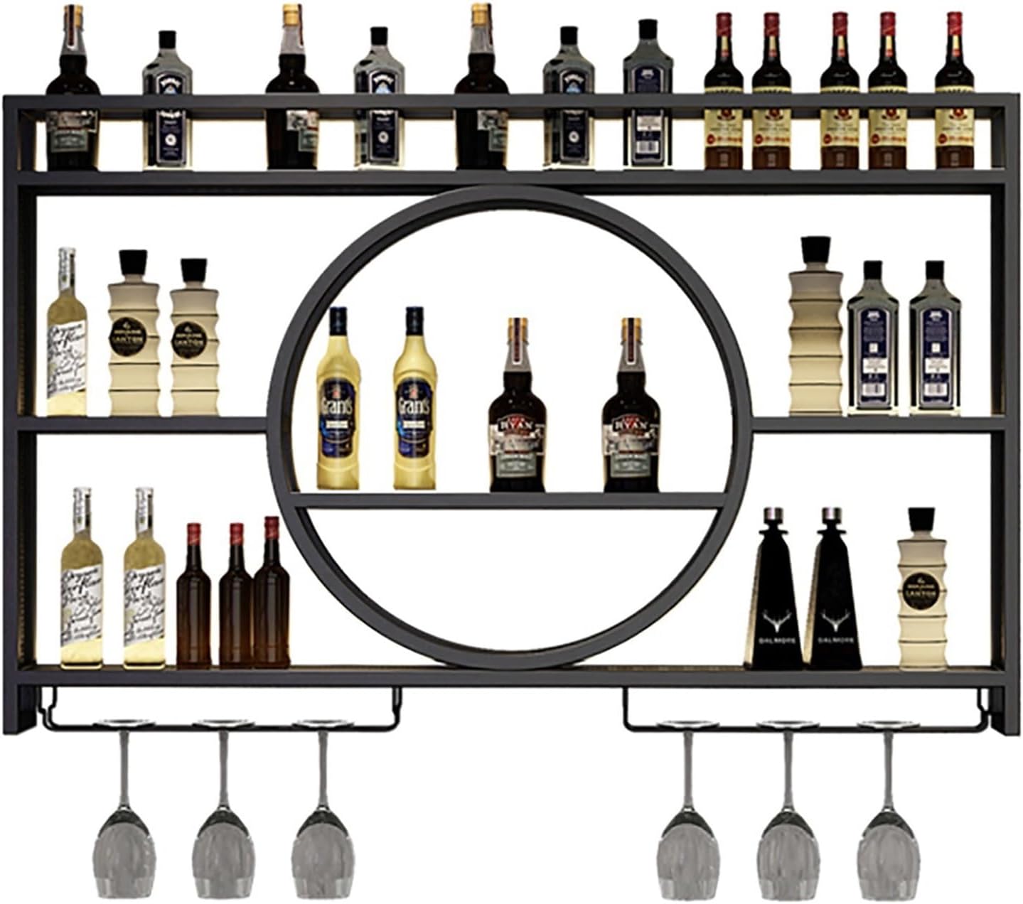 Wall Mounted Wine Rack with Glass Holder Metal Wine Bottle Shelf Multi Functional Wine Storage Display Rack for Home Bars and Restaurants Floating Shelves Storage Shelf Black Color