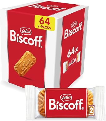 Lotus Biscoff, Caramelised Biscuit, 64 Indivually Wrapped 2 Packs, 128 Biscuits Ingredients from Natural Origins, Vegan, Nut Free Recipe, 0.9kg