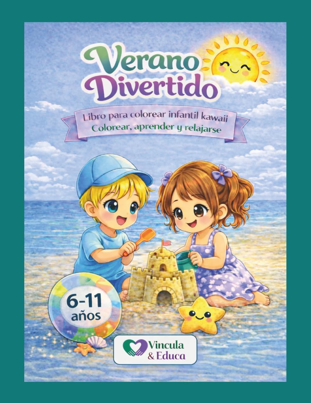 Verano Divertido: Libro para colorear infantil kawaii - Colorear, aprender y relajarse