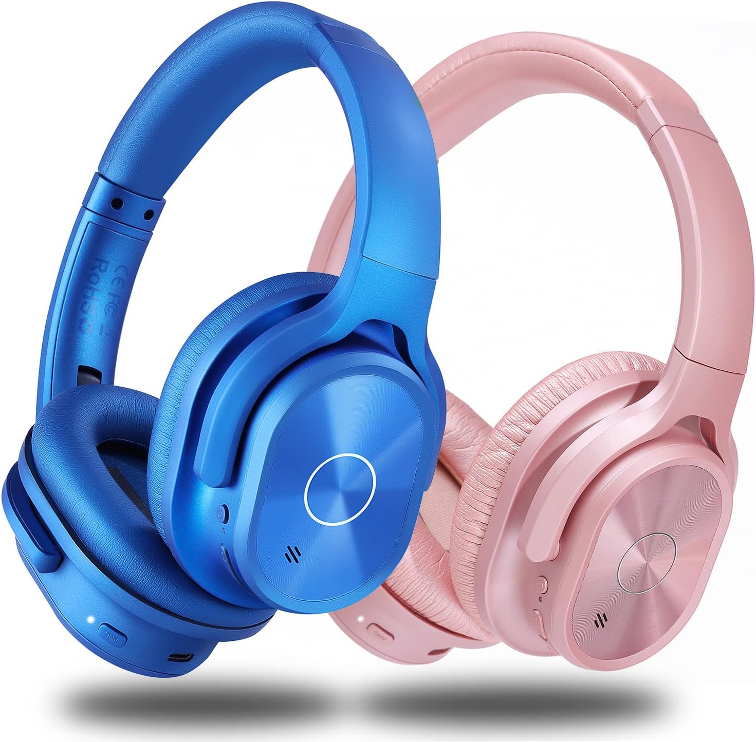 ZIHNIC 2 Items,1 Rose Active Noise Cancelling Headphones Bundle with 1 Blue Bluetooth Wireless Headset