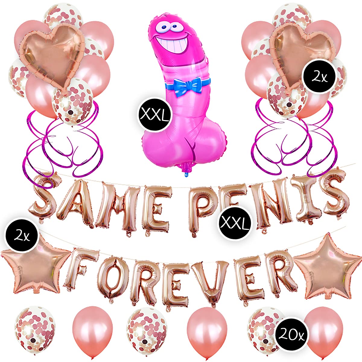 XXL JGA Deko Set „SAME P*NIS FOREVER“ – Inkl. Riesenschriftzug, Folienballons & Luftballons Für Den Junggesellenabschied