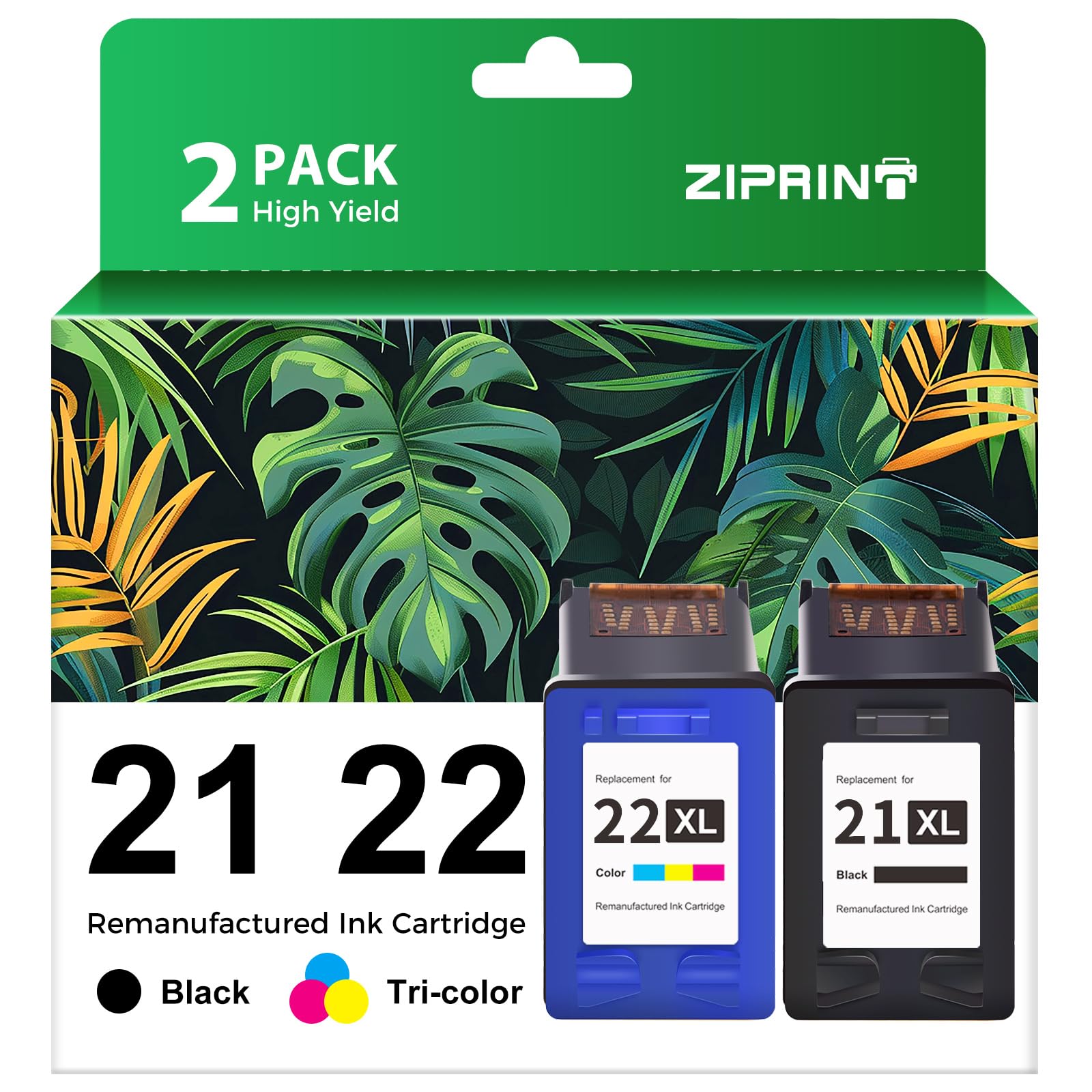 ZIPRINT Remanufactured Ink Cartridge Replacement for HP 21 22 21XL 22XL (C9351AN & C9352AN) for HP Deskjet F4180 F2210 D1560 D1530 D1420 D1520 3915 3930 PSC 1410 Officejet 4315 J3680 Printer, 2-Pack