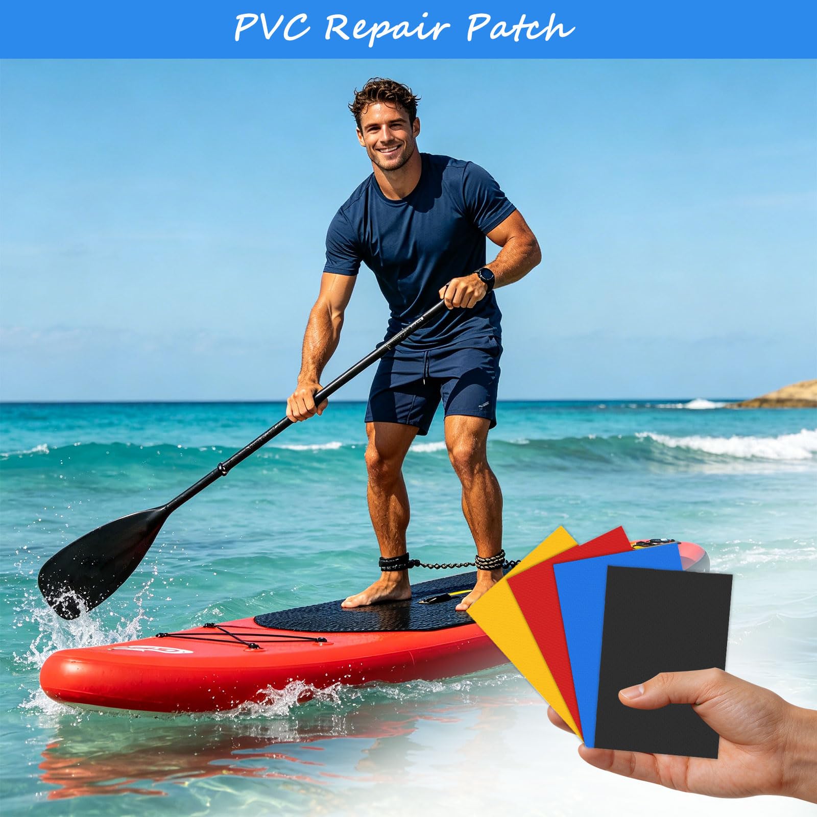 4 Pezzi Toppa di Riparazione per Gommone, 10cm x 15cm Toppa di Riparazione in PVC, Kit Riparaziones SUP Gonfiabile per Kayak, Gommone, Barca, Canoa, SUP Gonfiabile(Colori)