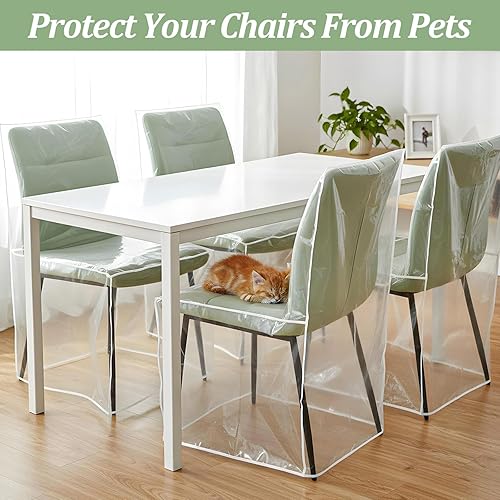 Miniatura 4 de Chair Covers for Dining Chairs 6 Pack, Plastic Chair Covers Clear Waterproof Seat Protectors, Fundas para Sillas de Comedor 6 - 21"L x 20"W x 22"H,