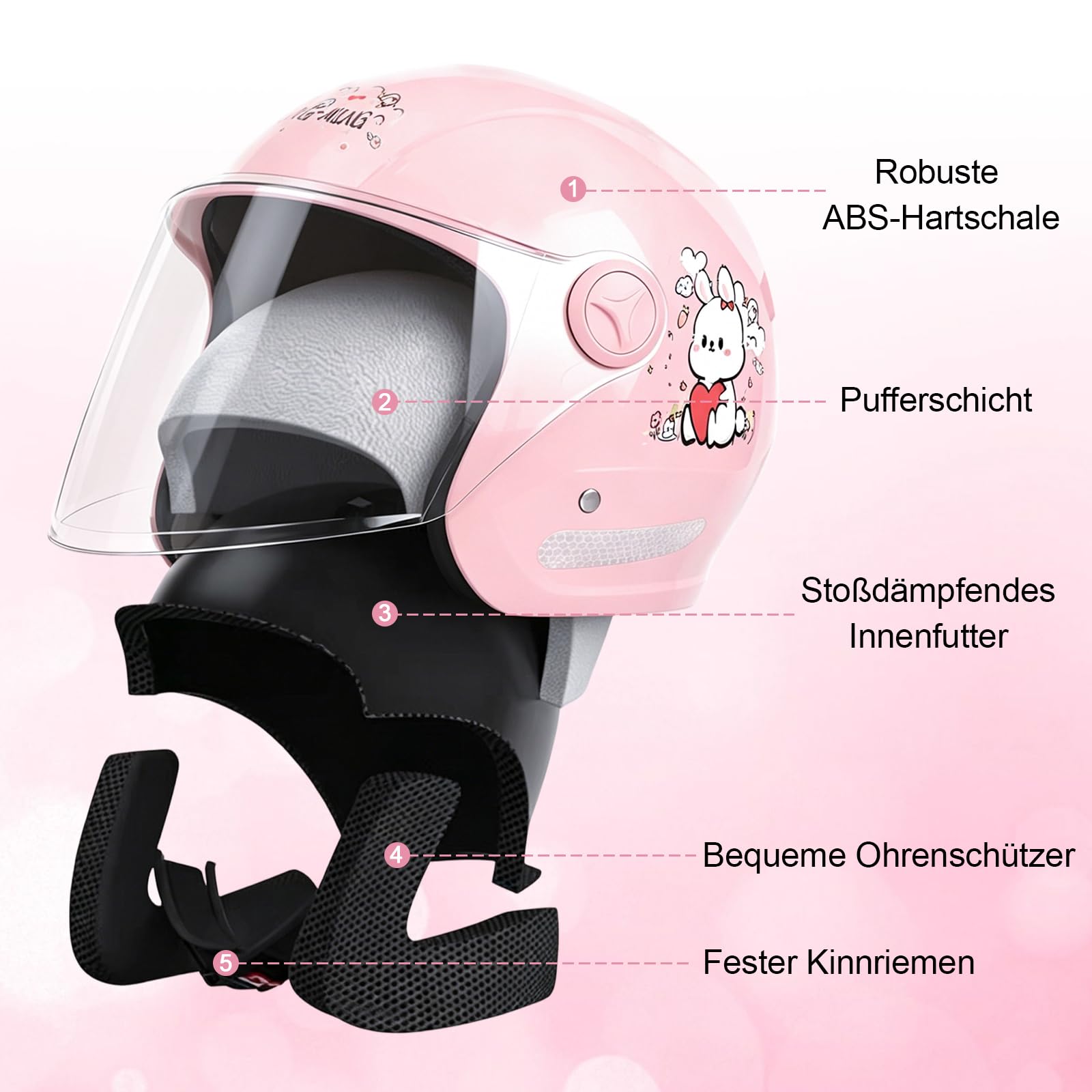 Kinder Motorradhelm, Jungen und Mädchen Rollerhelm, 48-56 cm für 5-12 Jahre