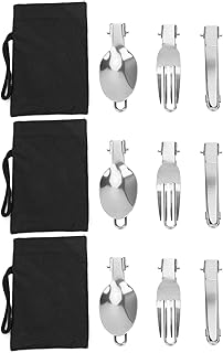 Alomejor 3Set Stainless Steel Portable Folding Cutlery Spoon Fork Knife Set Picnic Dinner Flatware Folding Portable Outdoor Camping Picnic Utensil Travel Cutlery Set