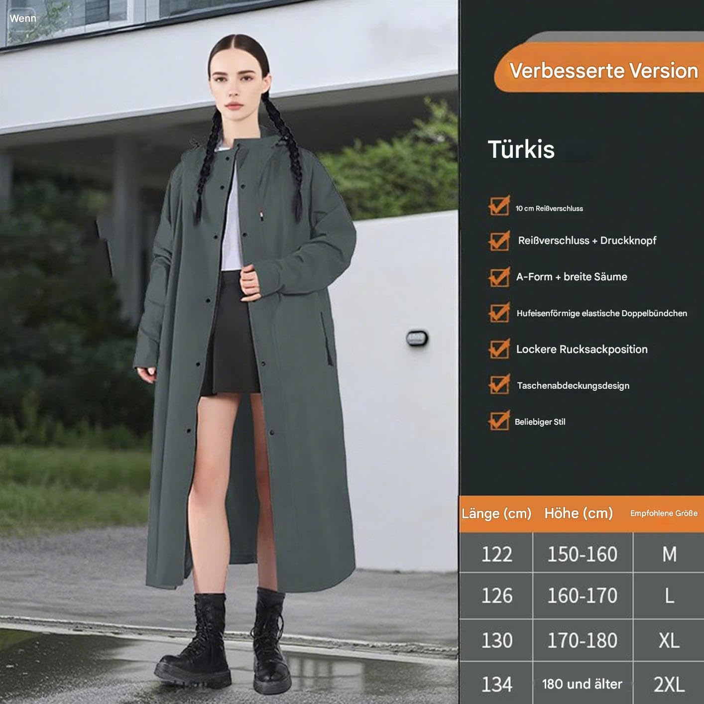 Manteau de pluie long, veste de pluie imperméable longue | Trench coupe-vent pliable poncho coupe-vent pour vélo, trajets en déplacement, pêche