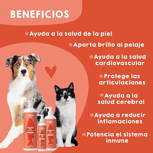 Foto 2 de 8 de MAIKAI Aceite de Salmón 100% Natural para Perros y Gatos 1L Rico en Omega 3 6 y 9 Refuerza Articulaciones…