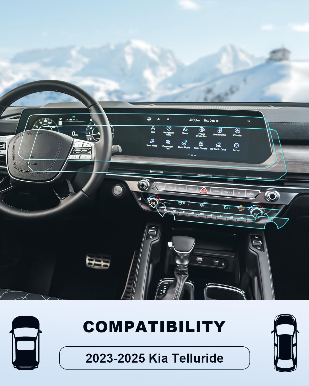 BIXUAN (4PCS 2025 Telluride Screen Protector For 2023-2025 Kia Telluride Accessories (LX/S/EX/SX/SX Prestige/X-Line/X-Pro) HD Nano Film 12.3In Navigation+AC Touchscreen Anti-Scratch Fingerprint