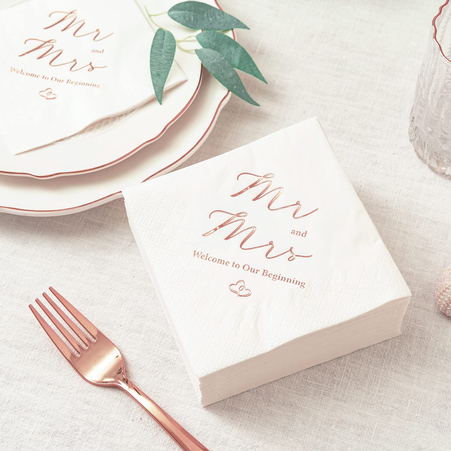 Yeaqee Lot De 100 Serviettes De Table De Mariage Jetables 2 Plis Mr