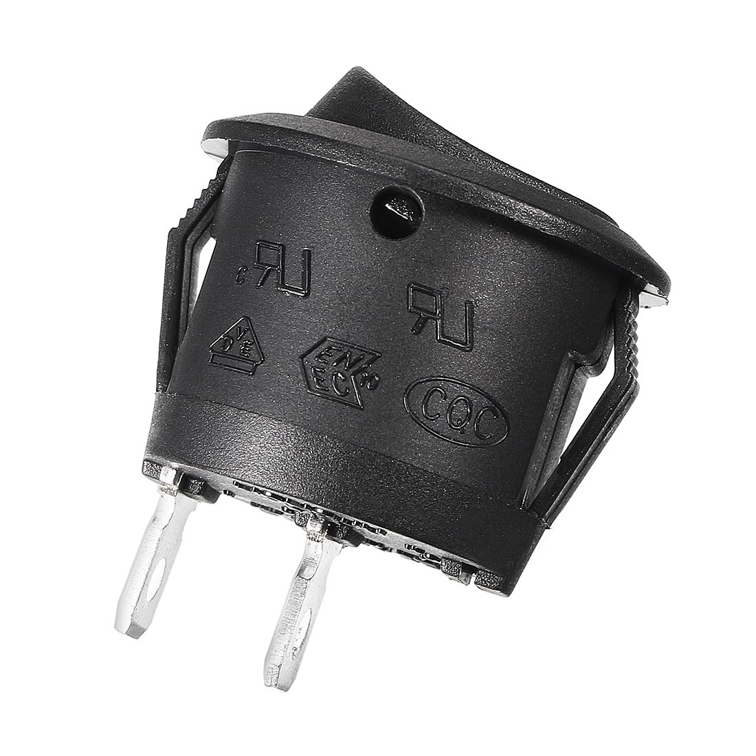 5-Pack 20mm Round 2-Pin Push Button Rocker Switch – On/Off Power Switch, 3A/250V AC, 6A/125V AC, Black