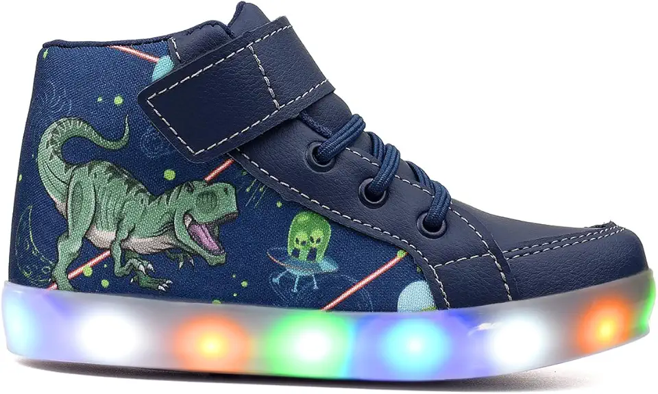 Tenis Botinha Masculino De Led Infantil Dinossauro Personagem DIversão Luzinha