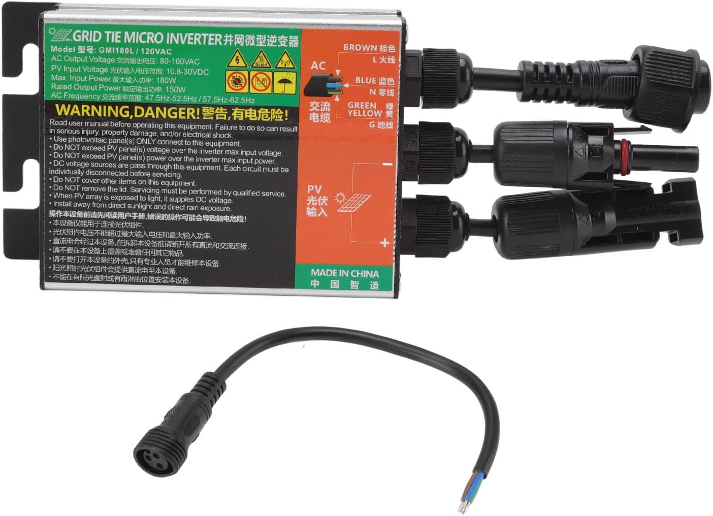 Diydeg 180W MPPT Grid Tie Micro Inverter for 12V Solar Panel, Home Use System DC to AC Micro Inverter Solar Micro Inversor (GMI-180L-AC110V)