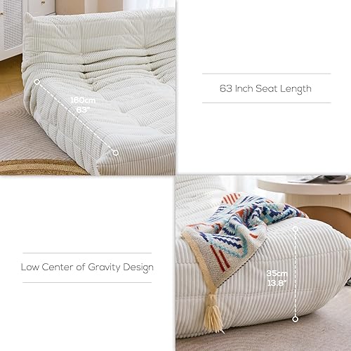 Miniatura 5 de N&V Fireside - Tumbona de piso sin brazos de mediados de siglo, sofá de pana suave de alta calidad, sofá de espuma para sala de estar, dormitorio