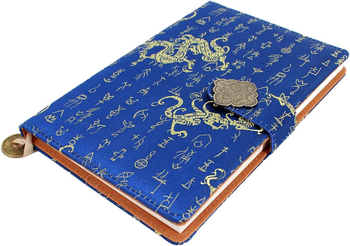 Hoce Vintage Refillable Silk Notebook Lined Journal with Pockets Gift Notebook for Men Women, Gold Dragon + Oracle Bone Inscriptions